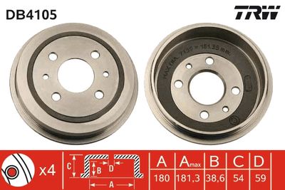 Тормозной барабан TRW DB4105 для FIAT TEMPRA