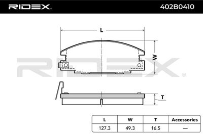 комплект спирачно феродо, дискови спирачки RIDEX 402B0410