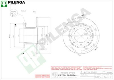 Тормозной диск PILENGA 5441 для AUSTIN MINI