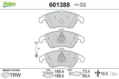 комплект спирачно феродо, дискови спирачки VALEO 601388