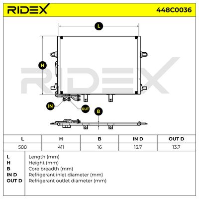 кондензатор, климатизация RIDEX 448C0036
