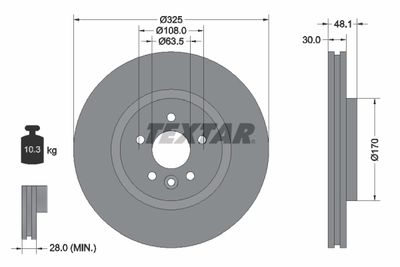 TEXTAR 92300505 Тормозные диски  для JAGUAR XF (Ягуар Xф)