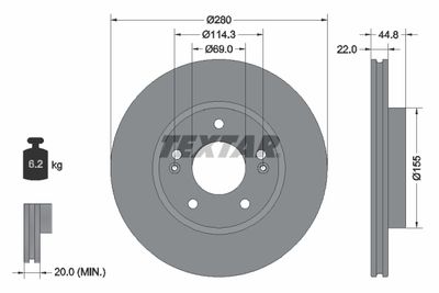 Тормозной диск TEXTAR 92314703 для KIA NIRO