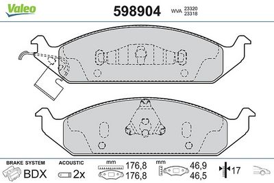 комплект спирачно феродо, дискови спирачки VALEO 598904