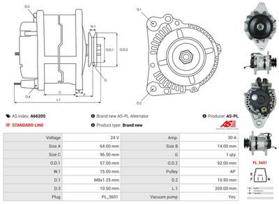 GENERATOR / ALTERNATOR AS-PL A6620S 5