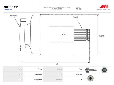 Drev, startmotor AS-PL SD1112P