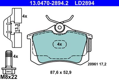 Комплект тормозных колодок, дисковый тормоз ATE 13.0470-2894.2 для AUDI A2