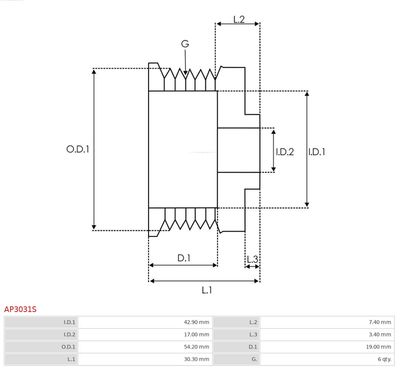 Belt Pulley, alternator AP3031S