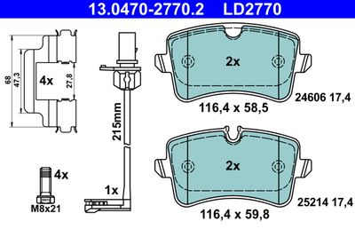 Комплект тормозных колодок, дисковый тормоз ATE 13.0470-2770.2 для PORSCHE MACAN