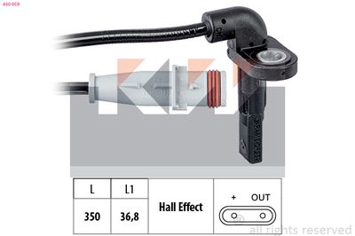 Czujnik, prędkość obrotowa koła KW 460 059
