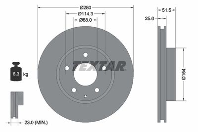 Тормозной диск TEXTAR 92267503 для MAZDA CX-3