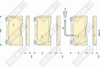 Комплект тормозных колодок, дисковый тормоз GIRLING 6118719 для LANCIA DELTA