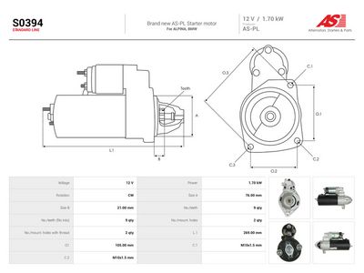 Startmotor AS-PL S0394 för BMW