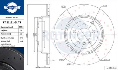 спирачен диск ROTINGER RT 21151-GL T3