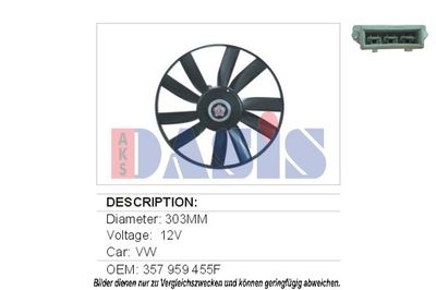 Вентилятор, охлаждение двигателя AKS DASIS 048370N для VW PASSAT