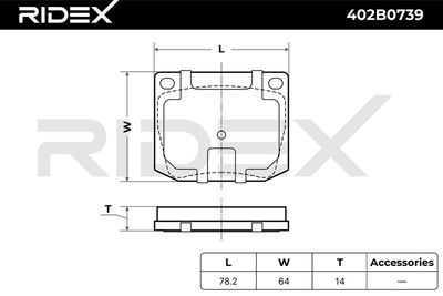 комплект спирачно феродо, дискови спирачки RIDEX 402B0739