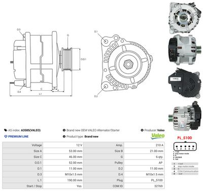 GENERATOR / ALTERNATOR AS-PL A3585VALEO 4