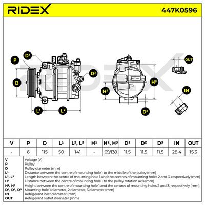 компресор, климатизация RIDEX 447K0596
