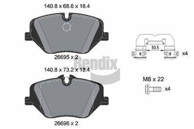 комплект спирачно феродо, дискови спирачки BENDIX Braking BPD2493