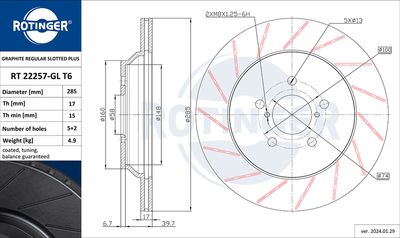 спирачен диск ROTINGER RT 22257-GL T6