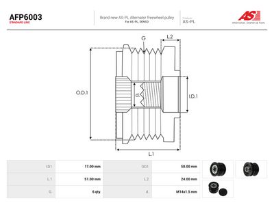 Frihjulskoppling, generator AS-PL AFP6003