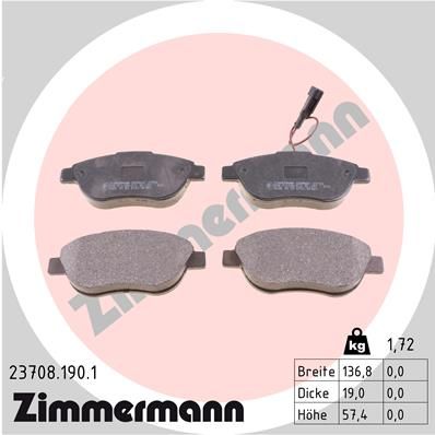 ZIMMERMANN 23708.190.1 Тормозные колодки и сигнализаторы  для FIAT DOBLO (Фиат Добло)