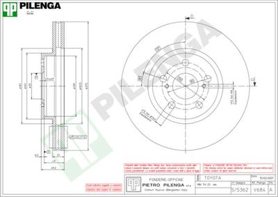 Тормозной диск PILENGA V684 для TOYOTA PREMIO
