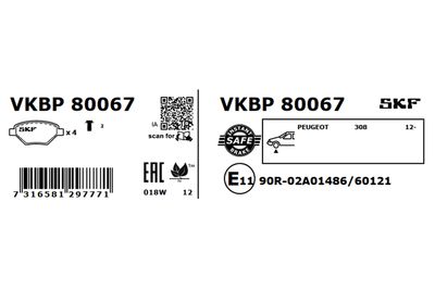Комплект тормозных колодок, дисковый тормоз VKBP 80067