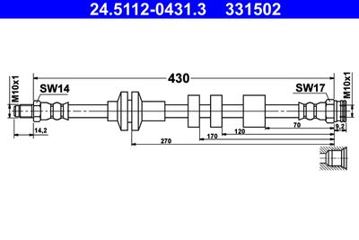 Тормозной шланг ATE 24.5112-0431.3 для ALFA ROMEO GIULIETTA