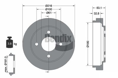 BENDIX Braking BDM1061 Тормозной барабан  для NISSAN MICRA II (K11) 1.0 i 16V