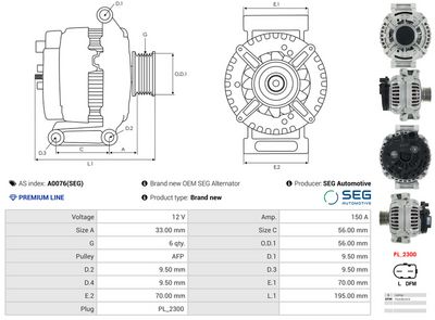 GENERATOR / ALTERNATOR AS-PL A0076SEG 4