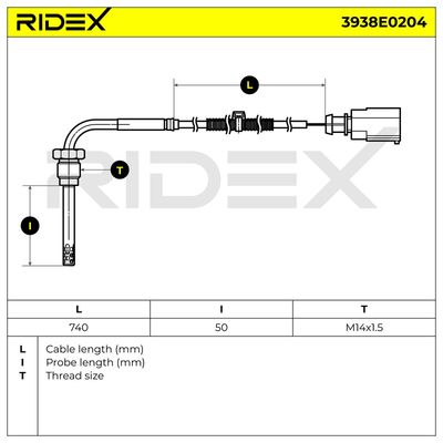 датчик, температура на изгорелите газове RIDEX 3938E0204