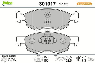 BREMSBELAGSATZ SCHEIBENBREMSE VALEO 301017