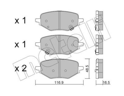 комплект спирачно феродо, дискови спирачки METELLI 22-1394-1