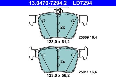 Комплект тормозных колодок, дисковый тормоз ATE 13.0470-7294.2 для AUDI Q2