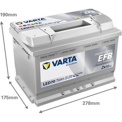 Batterij VARTA 12V 70Ah (EN) PROFESSIONAL DUAL PURPOSE EFB R+ Standaard terminal 278x175x190mm, B13 - montageflens 10,5 mm efb/tweeledig doel