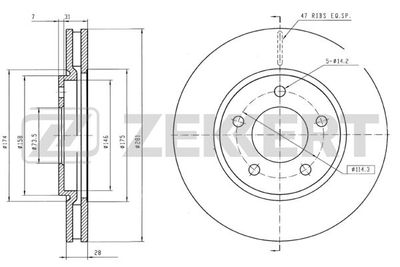 ZEKKERT BS-5221 Тормозные диски  для DODGE CARAVAN (RG_) 3.8 AWD
