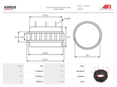 Stator, generator AUTOSTARTER AS0020 for VW