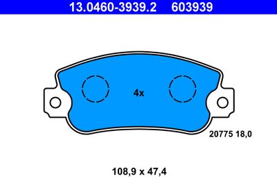 Комплект тормозных колодок, дисковый тормоз ATE 13.0460-3939.2 для SEAT MALAGA