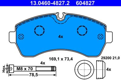 Комплект тормозных колодок, дисковый тормоз ATE 13.0460-4827.2 для VW CRAFTER