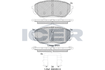 Комплект тормозных колодок, дисковый тормоз ICER 182044 для HYUNDAI ix55