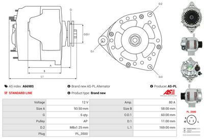 GENERATOR / ALTERNATOR AS-PL A6698S 4