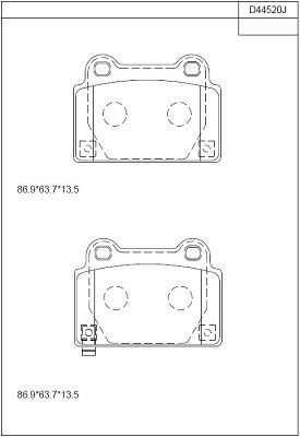 Комплект тормозных колодок, дисковый тормоз ASIMCO KD44520 для MITSUBISHI LANCER
