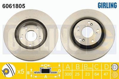 GIRLING 6061805 Тормозные диски  для HONDA CR-V (Хонда Кр-в)