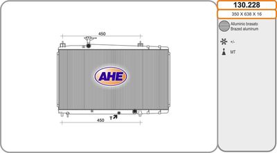 AHE 130.228 Радиатор охлаждения двигателя для TOYOTA YARIS VERSO (_P2_) 1.4 D-4D (NLP20_, NLP22_)