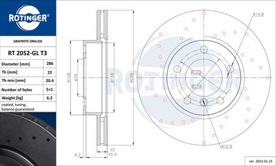 спирачен диск ROTINGER RT 2052-GL T3