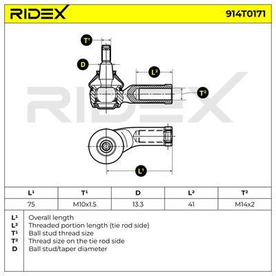 накрайник на напречна кормилна щанга RIDEX 914T0171
