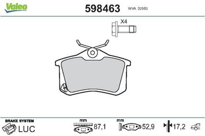 Комплект тормозных колодок, дисковый тормоз VALEO 598463 для SKODA KAMIQ