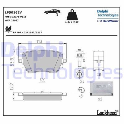 Bromsbeläggssats, skivbroms DELPHI LP5016EV