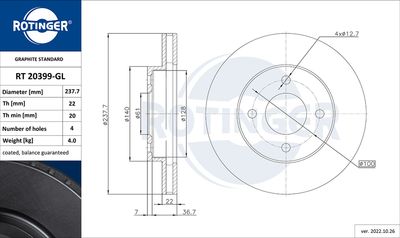 спирачен диск ROTINGER RT 20399-GL